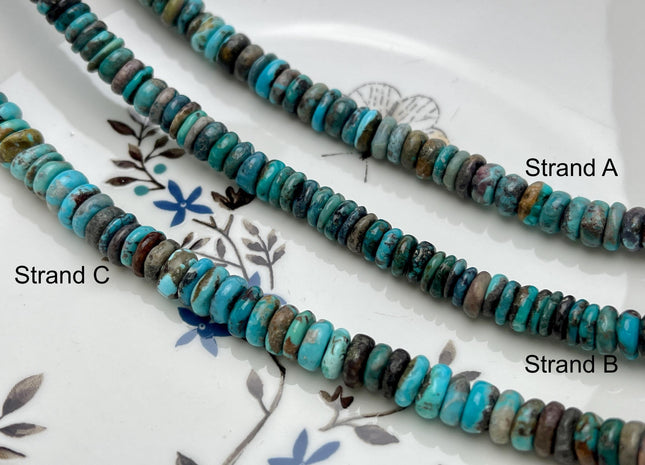 7-8 mm 100% All Natural Turquoise Heishi Rondelle Shape Genuine Beautiful Natural Turquoise Gemstones 16 Inches Strand #4508