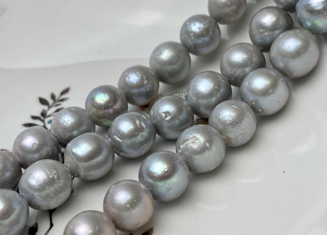 12-14 mm Half Strand Large Hole Gray Baroque Pearl Hole Size 2.2mm Rare Edison Pearl Genuine Jumbo Baroque Pearl 14 Beads #1138