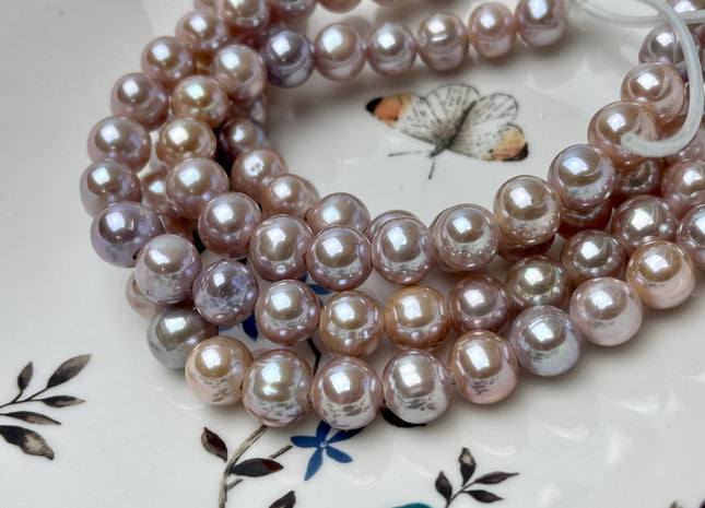 9-10 mm AA Half Strand Extra Shiny Large Hole Natural Mauve Pink Off Round Freshwater Pearl Beads Hole Size 2.2mm 21 Beads #P2834