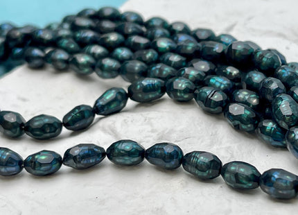 5.5-6x8-9 mm AA Prussian Blue Color Faceted Freshwater Pearls Rice/Oval Shape Pearl Beads Genuine Freshwater Pearls 48 Beads #P2835