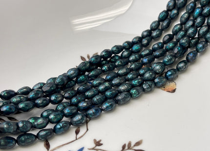 5.5-6x8-9 mm AA Prussian Blue Color Faceted Freshwater Pearls Rice/Oval Shape Pearl Beads Genuine Freshwater Pearls 48 Beads #P2835