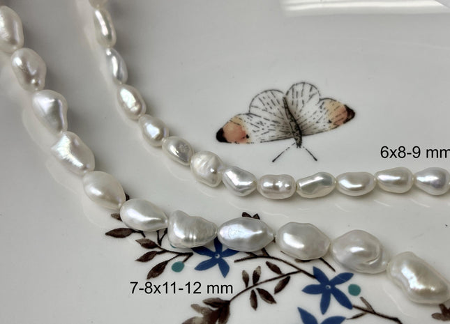 6-8x8-12 mm AAAA Natural White Keshi Freshwater Pearls Beads Genuine High Luster Rice Nugget Keshi Pearl Beads #P2778