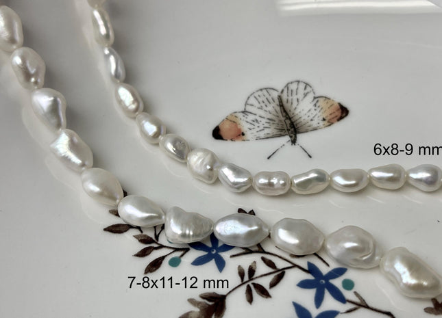 6-8x8-12 mm AAAA Natural White Keshi Freshwater Pearls Beads Genuine High Luster Rice Nugget Keshi Pearl Beads #P2778