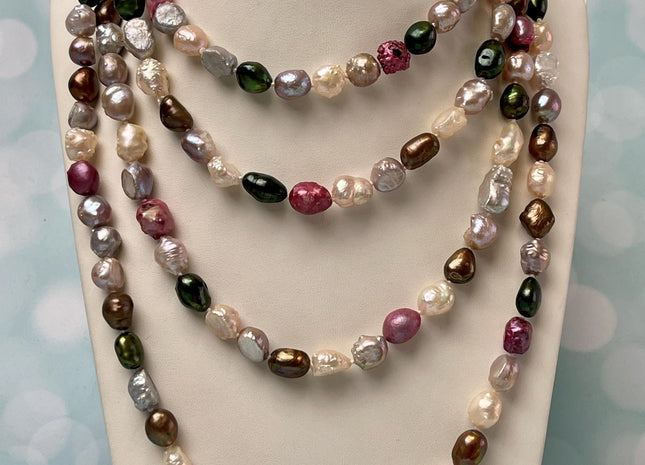64 inches 9-10 mm Genuine Pearl Necklace Bridal Pearl Long Necklace Pink Gray Beige Peacock Pearl Necklace #P2781