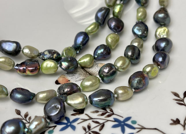 64 inches 8-9x-10-11 mm Genuine Pearl Necklace Bridal Pearl Long Necklace Mixed Green Peacock Pearl Necklace #P2781