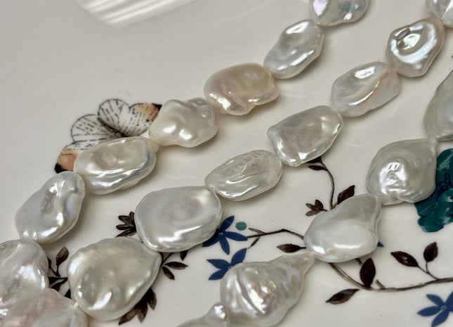13-15x20 mm AA Natural White Keshi Rice Nugget Freshwater Pearl Beads Genuine High Luster Paddle Keshi Pearls #P2783