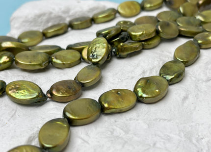 10x15-17 mm Sage Green Oval Coin Pearl Genuine Freshwater Coin Pearl Green Coin With Gold Sheen Pearl #P2787
