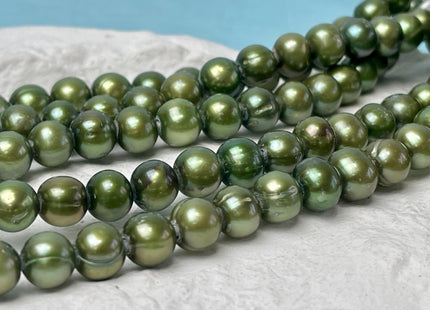 9-10 mm AA Olive Green Large Hole Half Strand Freshwater Potato Pearls Hole Size 2.1mm 22 Beads #P2786