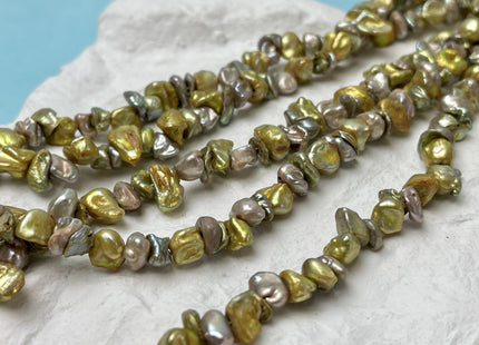8-10 mm Green Champagne Keshi Freshwater Pearl Beads Genuine Center Drilled Rondelle Disc Pearl Beads #P2791
