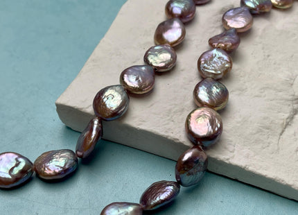 11-12mm AA Half Strand Natural Dark Mauve Purple Pink Large Hole Coin Freshwater Pearl Hole Size 1.5mm 14 Beads #P2836