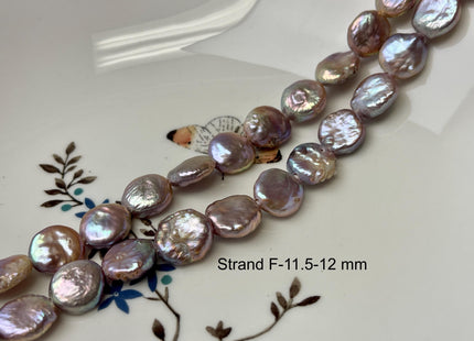11-12mm AAA Half Strand Natural Dark Mauve Purple Pink Large Hole Coin Freshwater Pearl Hole Size 1.5mm 14 Beads #P2836