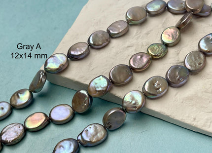 12x14-16 mm AA Freshwater Pearl Oval Coin Silver/Gray and Brown Color Cultured Pearl #143