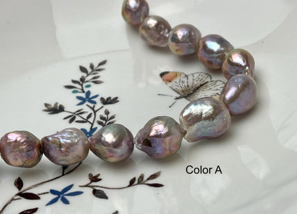 13-14x17 mm AAA Half Strand Large Hole Very Rare Dark Mauve Pink Baroque Pearl Bead Hole Size 2.2mm Iridescent Color Pearl 13 Beads #P2837