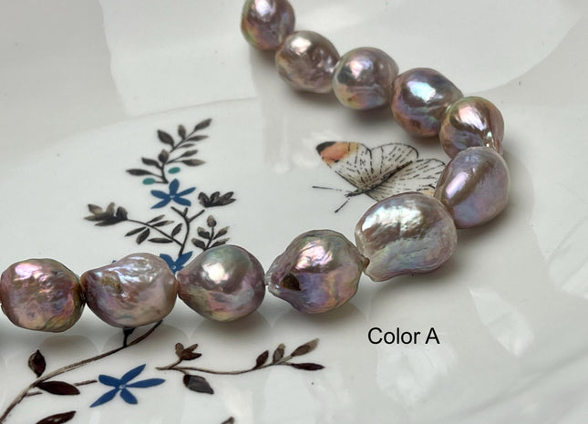 13-14x17 mm AAA Half Strand Large Hole Very Rare Dark Mauve Pink Baroque Pearl Bead Hole Size 2.2mm Iridescent Color Pearl 13 Beads #P2837