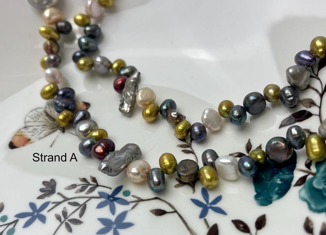72 inches Mixed Coin Keshi Biwa Potato Pearl Finished Necklace White Pink Purple Green Gold Long Neckace Genuine Pearl Necklace #P2790
