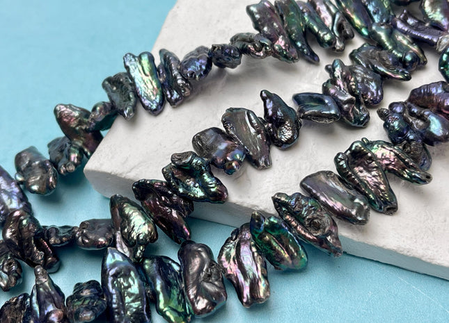 7-8x17-25 mm Peacock Biwa Stick Freshwater Pearl Beads Genuine Cultured Center Drilled Biwa Pearl #P2792