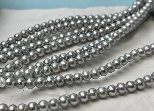6mm AAA Extra Shiny Half Strand Gray Round Large Hole Freshwater Pearls Super High Luster Pearl Hole Size 1.8mm 1.5mm 2.2mm #P2843