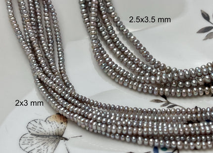 2-2.5x2.5-3mm AAA Gray Tiny Freshwater Pearls Small Button Rondelle Freshwater Pearl Beads Gray W/Pink Luster Genuine Seed Pearl #P2845