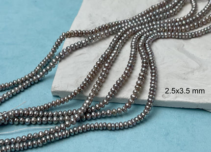 2-2.5x2.5-3mm AAA Gray Tiny Freshwater Pearls Small Button Rondelle Freshwater Pearl Beads Gray W/Pink Luster Genuine Seed Pearl #P2845