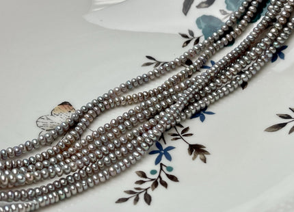 2-2.5x2.5-3mm AAA Gray Tiny Freshwater Pearls Small Button Rondelle Freshwater Pearl Beads Gray W/Pink Luster Genuine Seed Pearl #P2845