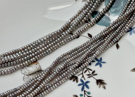 2-2.5x2.5-3mm AAA Gray Tiny Freshwater Pearls Small Button Rondelle Freshwater Pearl Beads Gray W/Pink Luster Genuine Seed Pearl #P2845