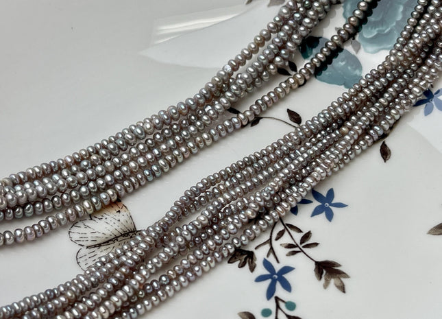 2-2.5x2.5-3mm AAA Gray Tiny Freshwater Pearls Small Button Rondelle Freshwater Pearl Beads Gray W/Pink Luster Genuine Seed Pearl #P2845