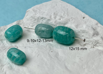 One Piece 9-12x12-15mm Natural Color Smooth Barrel Shape Green Amazonite Bead Genuine Natural Green Amazonite Bead #4518