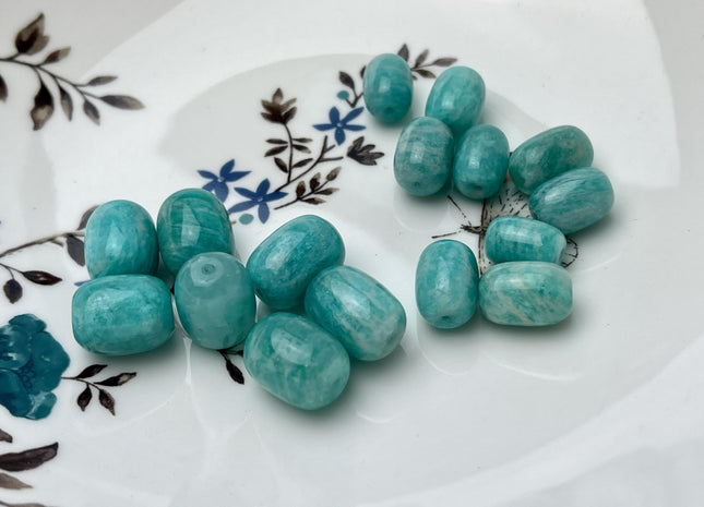 One Piece 9-12x12-15mm Natural Color Smooth Barrel Shape Green Amazonite Bead Genuine Natural Green Amazonite Bead #4518