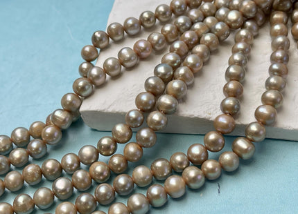 7-8 mm AA Large Hole Half Strand Green Champagne Color Potato Freshwater Pearl Hole Size 1.2mm 1.5mm 28 Beads #P2846