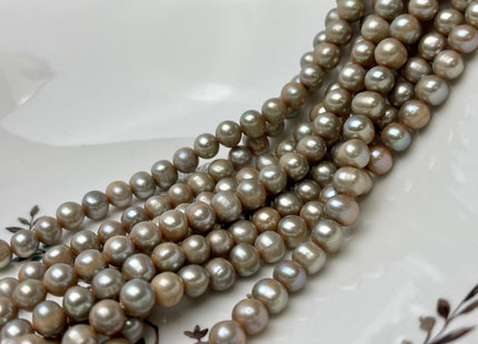 7-8 mm AA Large Hole Half Strand Green Champagne Color Potato Freshwater Pearl Hole Size 1.2mm 1.5mm 28 Beads #P2846