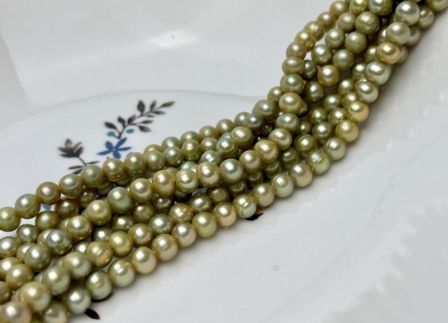 6 mm AA Half Strand Large Hole Sage Green Potato Freshwater Pearl Hole Size 1.5mm Genuine Freshwater Pearl 32 Beads #P2847