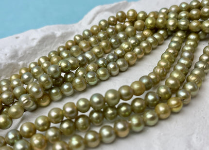 6 mm AA Half Strand Large Hole Sage Green Potato Freshwater Pearl Hole Size 1.5mm Genuine Freshwater Pearl 32 Beads #P2847