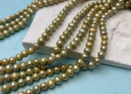 6 mm AA Half Strand Large Hole Sage Green Potato Freshwater Pearl Hole Size 1.5mm Genuine Freshwater Pearl 32 Beads #P2847