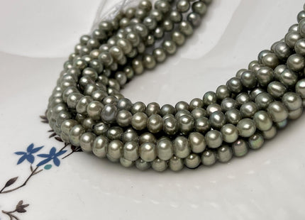 5-5.5 mm AA Half Strand Large Hole Dark Lime Green Potato Freshwater Pearl Hole Size 1.5mm Genuine Freshwater Pearl 35 Beads #P2848