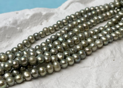 5-5.5 mm AA Half Strand Large Hole Dark Lime Green Potato Freshwater Pearl Hole Size 1.5mm Genuine Freshwater Pearl 35 Beads #P2848