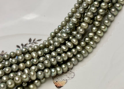 5-5.5 mm AA Half Strand Large Hole Dark Lime Green Potato Freshwater Pearl Hole Size 1.5mm Genuine Freshwater Pearl 35 Beads #P2848