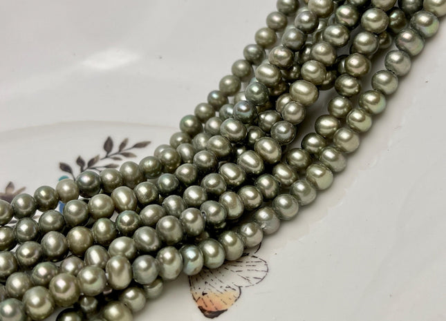 5-5.5 mm AA Half Strand Large Hole Dark Lime Green Potato Freshwater Pearl Hole Size 1.5mm Genuine Freshwater Pearl 35 Beads #P2848