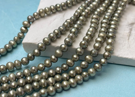 5-5.5 mm AA Half Strand Large Hole Dark Lime Green Potato Freshwater Pearl Hole Size 1.5mm Genuine Freshwater Pearl 35 Beads #P2848