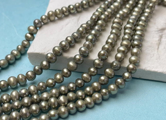 5-5.5 mm AA Half Strand Large Hole Dark Lime Green Potato Freshwater Pearl Hole Size 1.5mm Genuine Freshwater Pearl 35 Beads #P2848