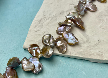 13-15x15-19 mm AAA Natural Champagne Or Seaweed Keishi Freshwater Pearl Beads Genuine Top Drilled Corn Flake Keishi Freshwater Pearls #1363