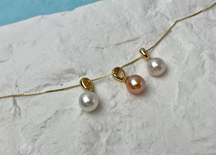 8-9 mm AAA Natural White and Pink Round Genuine Freshwater Pearl Pendant 925 Sterling Silver DIY Jewelry #10054-B