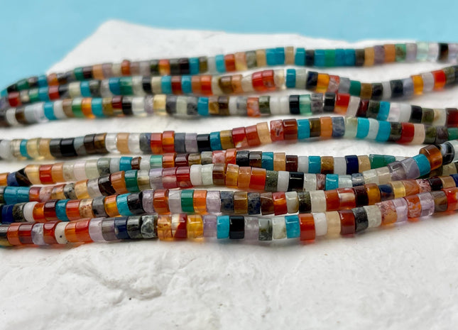 2x4mm Mixed Opal Green Agate Amethyst Carnelian Heishi Rondelle Shape Gemstone Loose Beads 15.5 Inches #4521