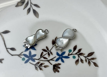 8x20 mm 925 Sterling Silver/Gold Extra Shiny Double Heart Shape Clasp Sterling Silver Findings Mother Of Pearl Silver Clasps #10283