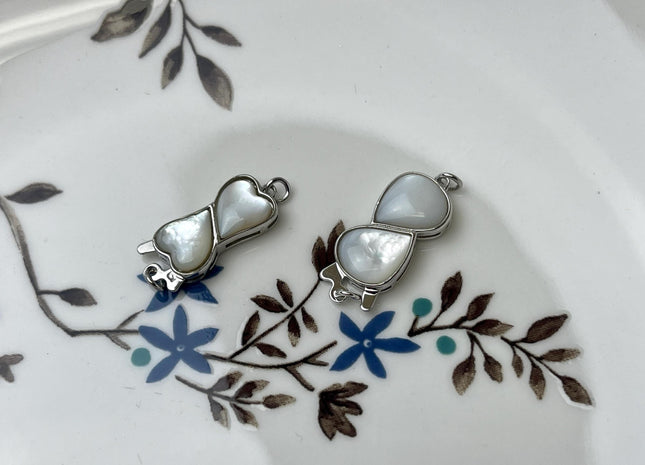 8x20 mm 925 Sterling Silver/Gold Extra Shiny Double Heart Shape Clasp Sterling Silver Findings Mother Of Pearl Silver Clasps #10283