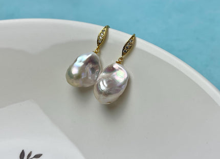 One Pair 15-17x23-25 mm AAA Large Baroque Pearl Earring With 925 Sterling Silver/Gold Hook Earring Genuine Baroque Pearl Earring #P2849