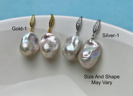 One Pair 15-17x23-25 mm AAA Large Baroque Pearl Earring With 925 Sterling Silver/Gold Hook Earring Genuine Baroque Pearl Earring #P2849