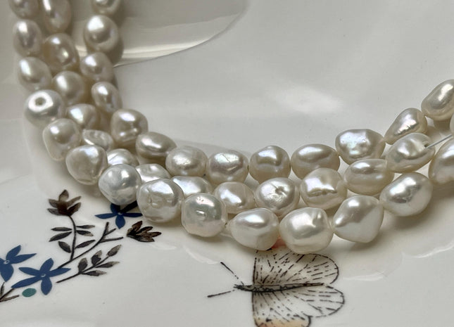 8-9x9-11mm AAA Half Strand High Luster Natural White Keshi Nugget Freshwater Pearl Beads Center Drilled Keshi Nugget Pearls #1779