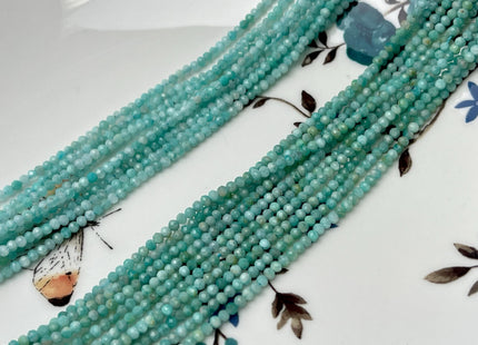 2 mm Natural Color Amazonite Gemstone Beads Blue Green Color Faceted Round Shape #4520