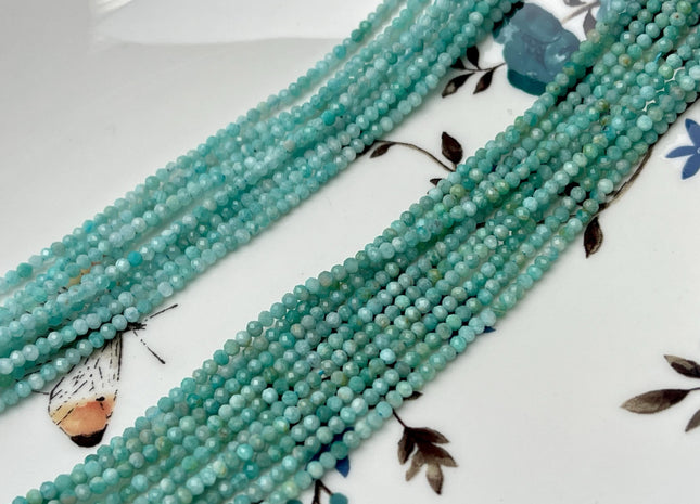 2 mm Natural Color Amazonite Gemstone Beads Blue Green Color Faceted Round Shape #4520