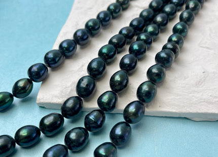 10x12 mm AA Dark Sacramento Green Color Rice/Oval Freshwater Pearl Beads Genuine Freshwater Pearl Beads 34 Beads #P2850